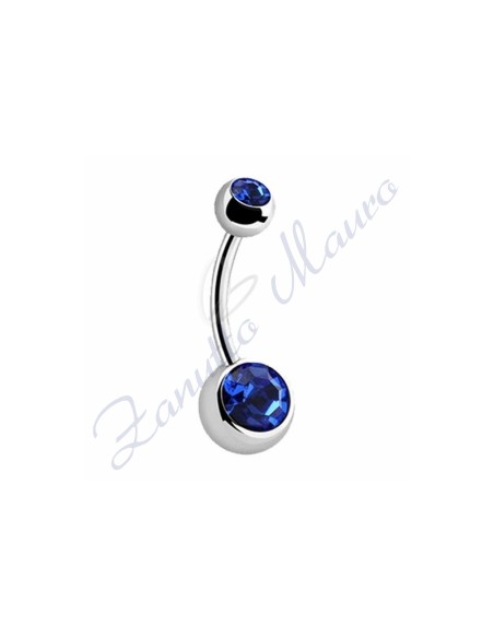 Piercing ombelico con 2 cristalli blu 5/8 mm  8 in acciaio 316L