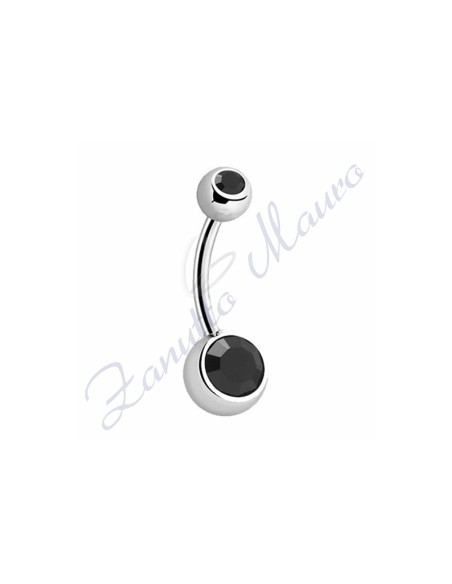 Piercing ombelico con 2 cristalli neri 5/8 mm 10 in acciaio 316L