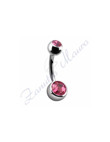 Piercing ombelico con 2 cristalli rosa 5/8 mm 12 in acciaio 316L