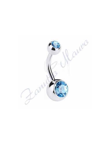 Piercing ombelico con 2 cristalli azzurri 5/8 mm 12 in acciaio 316L