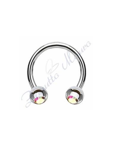 Anello aperto con cristallo aurora boreale mm 1,2x3x8 in acciaio 361L