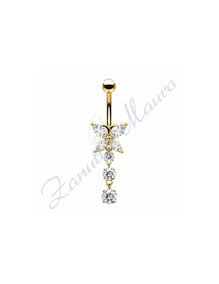 Piercing farfalla per ombelico mm 1,6x10x26x11 in acciaio 361L dorato