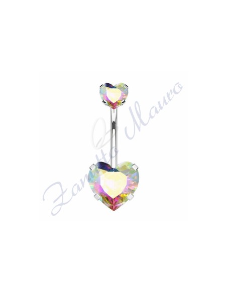 Piercing cuore aurora boreale per ombelico mm 1,6x10x5x8 in acciaio 361L