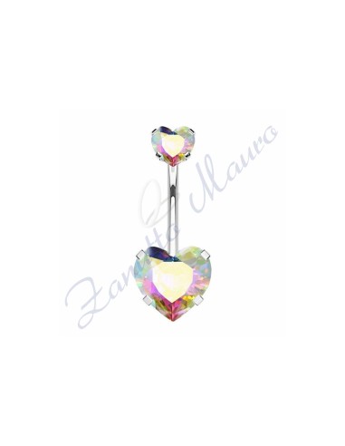 Piercing cuore aurora boreale per ombelico mm 1,6x12x5x8 in acciaio 361L