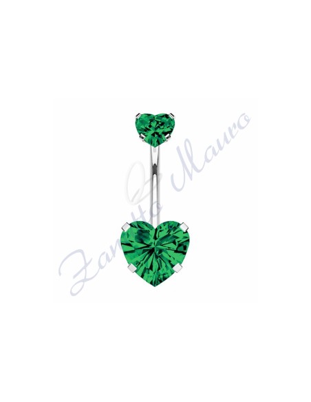 Piercing cuore verde per ombelico mm 1,6x12x5x8 in acciaio 361L