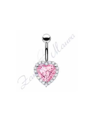 Piercing ombelico cuore rosa 1.6/14/14 mm 10 in acciaio 316L