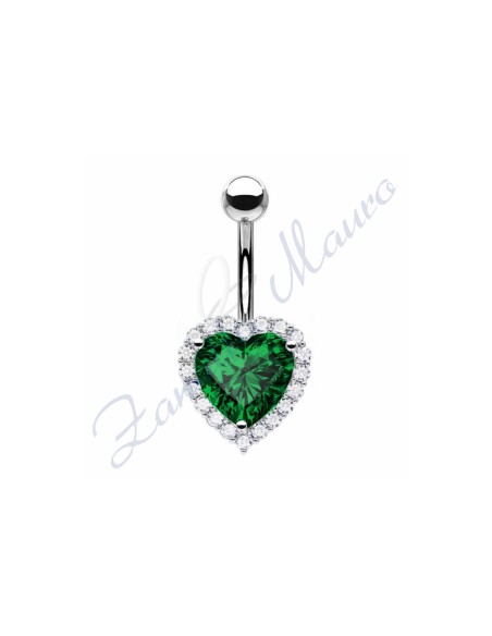 Piercing ombelico cuore verde 1.6/14/14 mm 10 in acciaio 316L