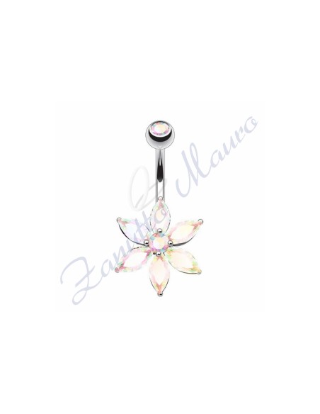 Piercing ombelico fiore aurora boreale 1.6/10/5 mm 10 in acciaio 316L