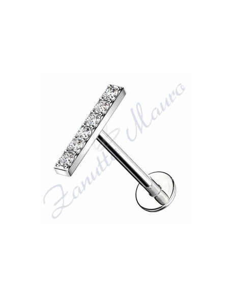 Piercing labret barretta con cristalli bianchi mm 8x1,2 in titanio