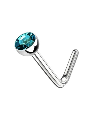 Piercing piegato per naso in acciaio 316L con pietra blu zircon