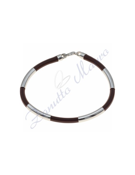 Bracciale in argento e gomma colore testa di moro cm 20