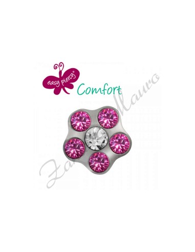 Orecchini foralobi fiore con strass bianco e rosa mm 5 acciaio