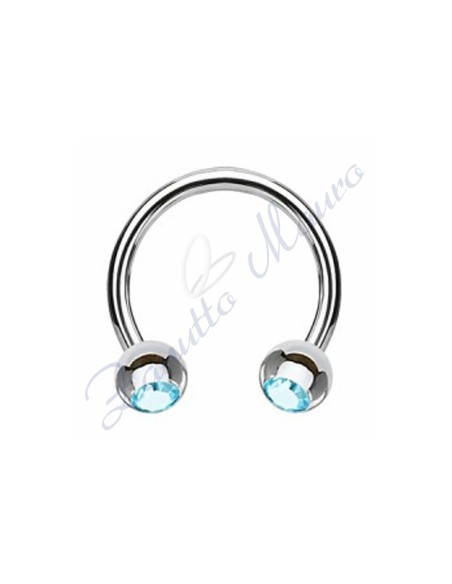 Anello aperto con cristallo celeste mm 1,2x3x8 in acciaio 361L