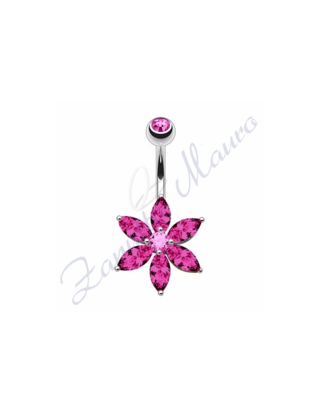 Piercing ombelico fiore fuxia 1.6/10/5 mm 10 in acciaio 316L