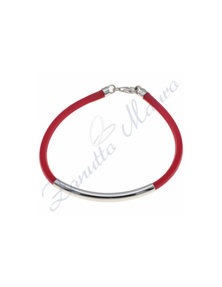 Bracciale in argento e gomma colore rosso cm 20