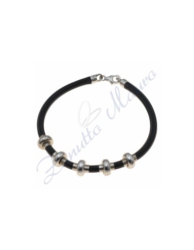 Bracciale in argento e gomma colore nero cm 19