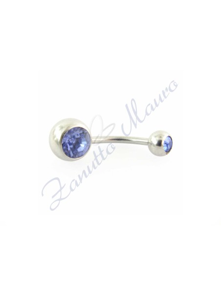 Piercing banana 1,6/10 acciaio 316L 5/8 strass azzurro