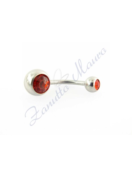 Piercing banana 1,6/10 acciaio 316L 5/8 strass rosso