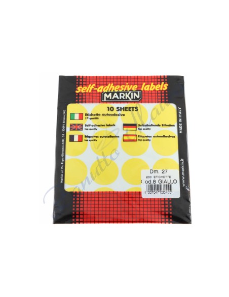 Etichette adesive Markin 8 diam mm 27 colore giallo busta da 200 pz