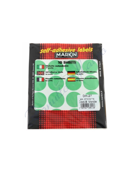 Etichette adesive Markin 8 diam mm 27 colore verde busta da 200 pz