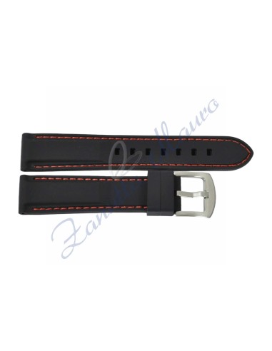 Cinturino JD003 in silicone ansa mm 22 colore nero con cuciture rosse