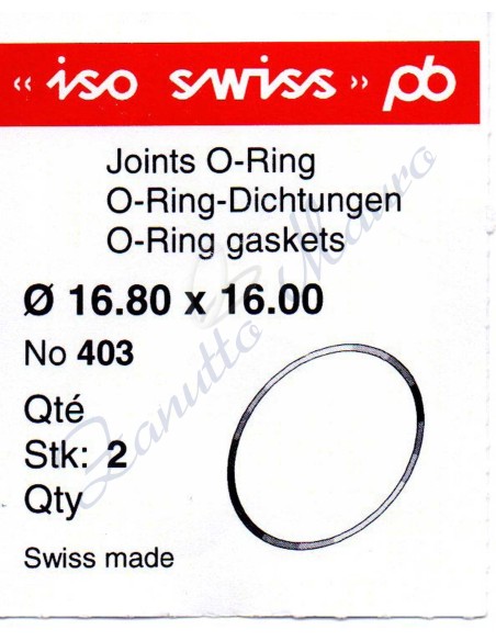 O-Ring Quartz ISO403 busta 2 pz Diam.int. 16.00 sezione 0,40