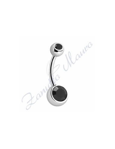 Piercing ombelico con 2 cristalli neri 5/8 mm  8 in acciaio 316L