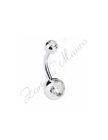 Piercing ombelico con 2 cristalli bianchi 5/8 mm 10 in acciaio 316L