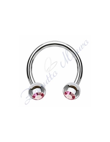 Anello aperto con cristallo rosa mm 1,2x3x12 in acciaio 361L