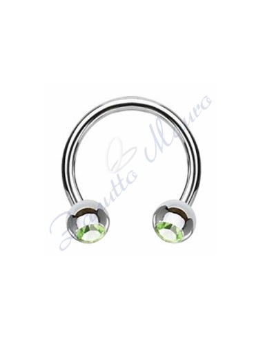 Anello aperto con cristallo verde chiaro mm 1,2x3x8 in acciaio 361L