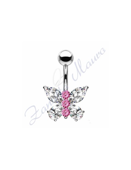 Piercing farfalla bianca per ombelico mm 1,6x10x10x9 in acciaio 361L