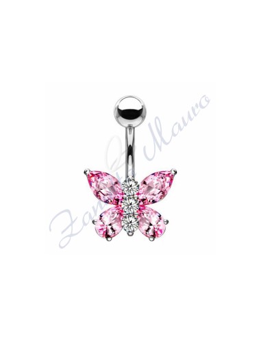 Piercing farfalla rosa per ombelico mm 1,6x10x10x9 in acciaio 361L