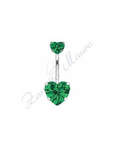 Piercing cuore verde per ombelico mm 1,6x10x5x8 in acciaio 361L