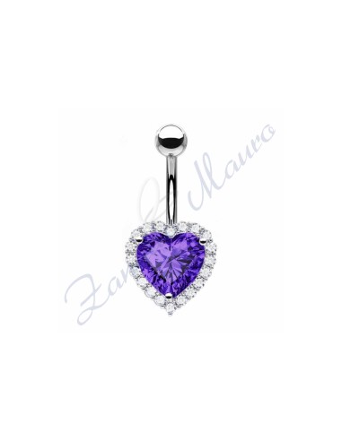 Piercing ombelico cuore viola 1.6/14/14 mm 10 in acciaio 316L