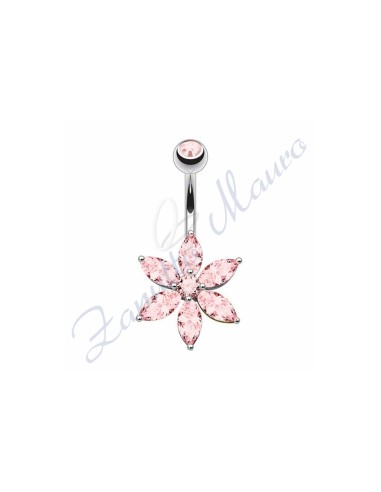 Piercing ombelico fiore rosa 1.6/10/5 mm 10 in acciaio 316L