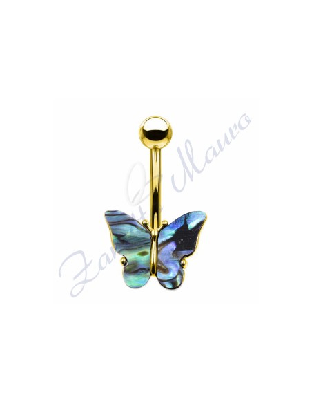 Piercing ombelico farfalla madreperla 1.6/10/5 mm 10 in acciaio 316L AU