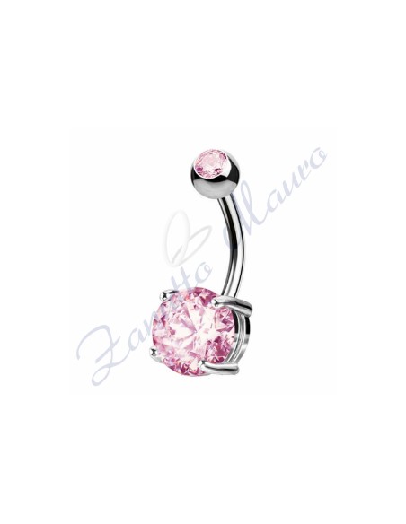 Piercing ombelico cristallo rosa 1.6/8/5 mm 10 in acciaio 316L