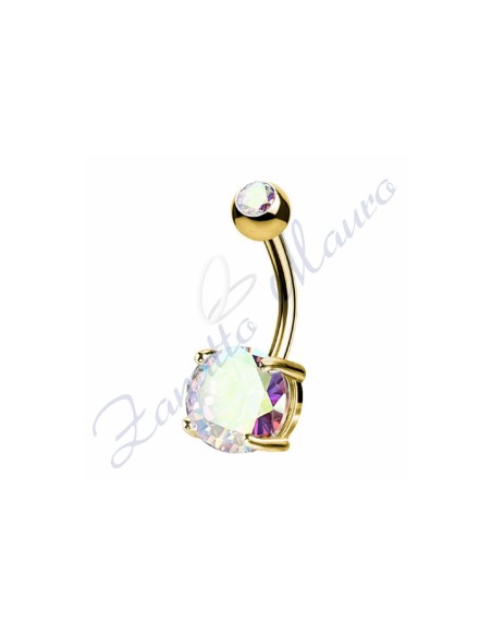 Piercing ombelico cristallo boreale 1.6/8/5 mm 10 in acciaio 316L dorato