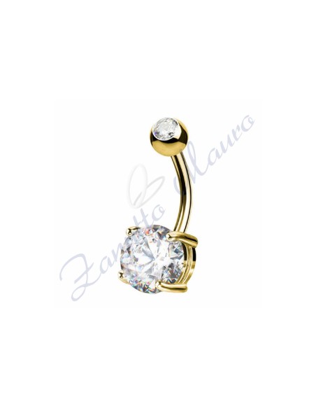 Piercing ombelico cristallo bianco 1.6/8/5 mm 10 in acciaio 316L dorato