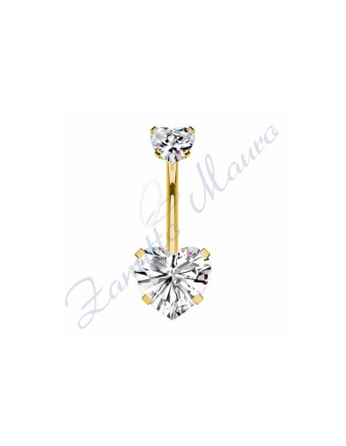 Piercing cuore bianco per ombelico mm 1,6x12x5x8 in acciaio 361L dorato