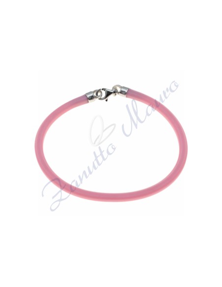 Bracciale in argento e gomma colore rosa cm 20