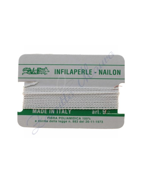 Infilaperle nylon numero 9 colore bianco. 1 filo da 2 metri circa