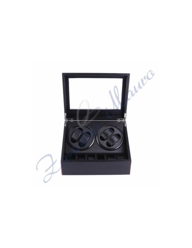 Watch Winder stampa fibra di carbonio nero a 4 posti rotanti + 6 fissi