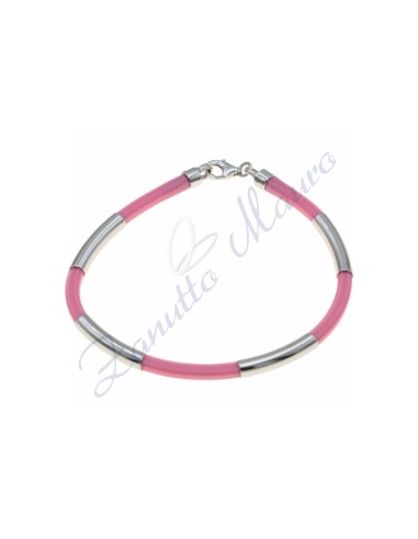 Bracciale in argento e gomma colore rosa cm 20