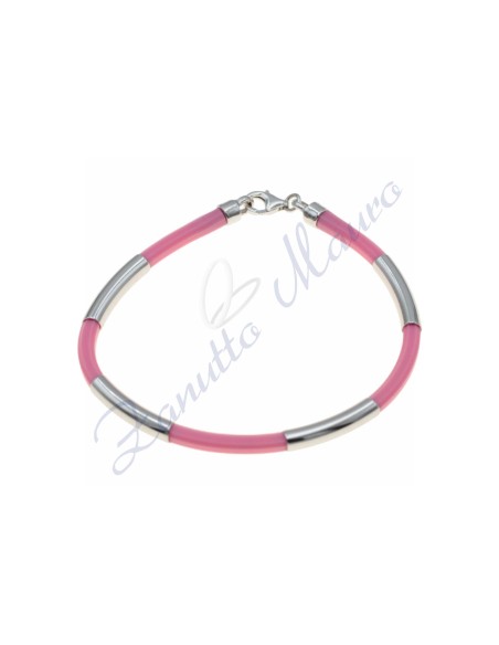 Bracciale in argento e gomma colore rosa cm 20