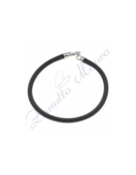 Bracciale in argento e gomma colore nero cm 20