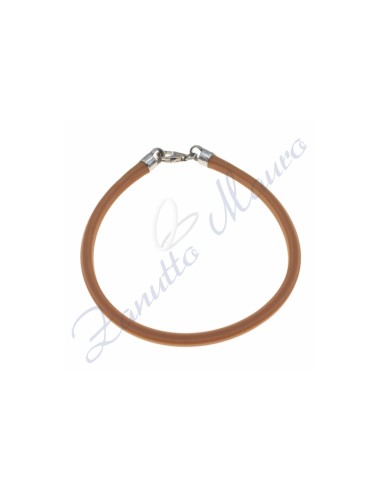 Bracciale in argento e gomma colore nocciola cm 20