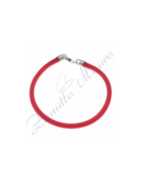 Bracciale in argento e gomma colore rosso cm 19