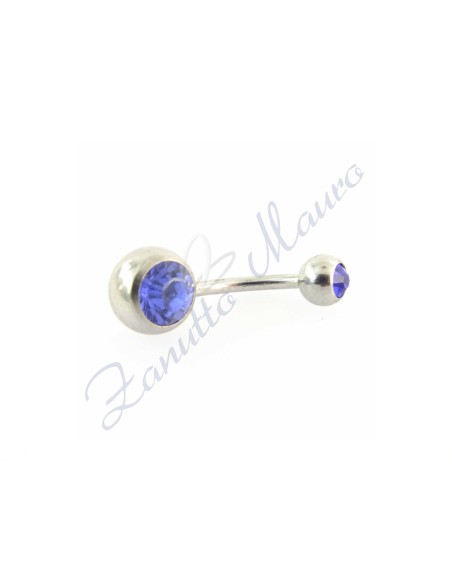 Piercing banana 1,6/10 acciaio 316L 5/8 strass blu