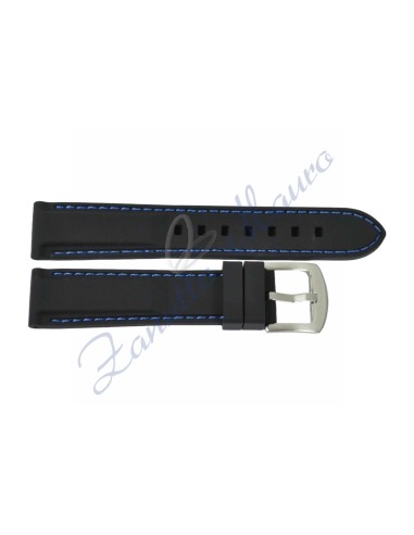 Cinturino JD003 in silicone ansa mm 18 colore nero con cuciture blu